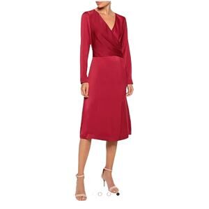 Iris & Ink Red V-Neck Long Sleeve Midi Dress Size 12 NWT Cocktail